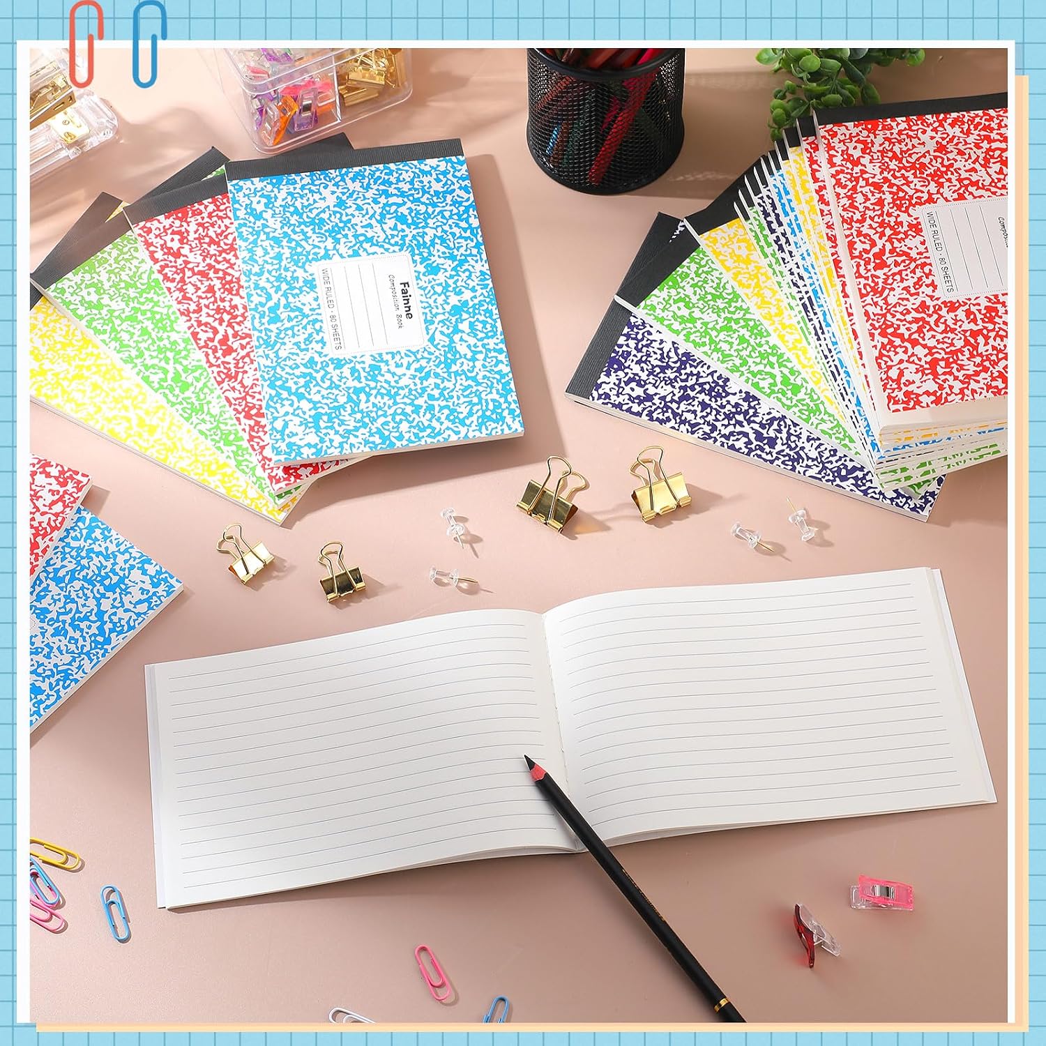 20 Pieces Composition Notebooks 80 Pages Half Size Wide Ruled 4-7/8 x 7-1/2" Composition Books 11/32" Spacing