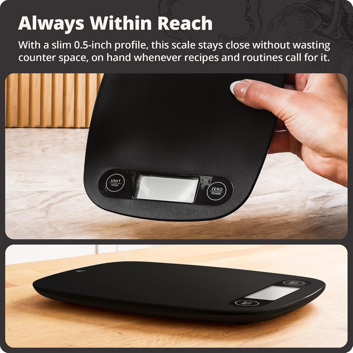 Food Scale, Slim & Compact Build, 1g Precision (Matte Black)