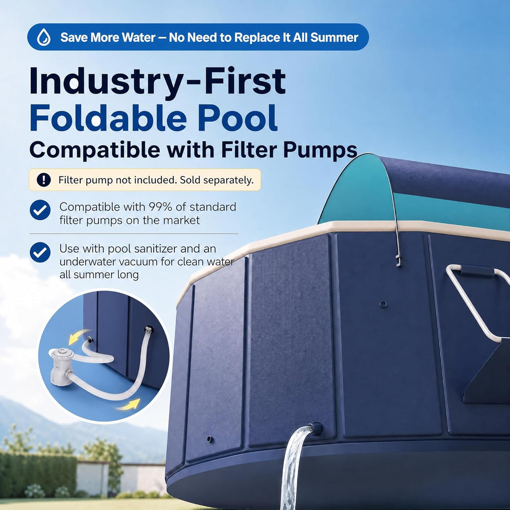146" Non-Inflatable Foldable Swimming Pool for Family, Portable Above Ground Pool for Adults & Kids, Easy Setup for