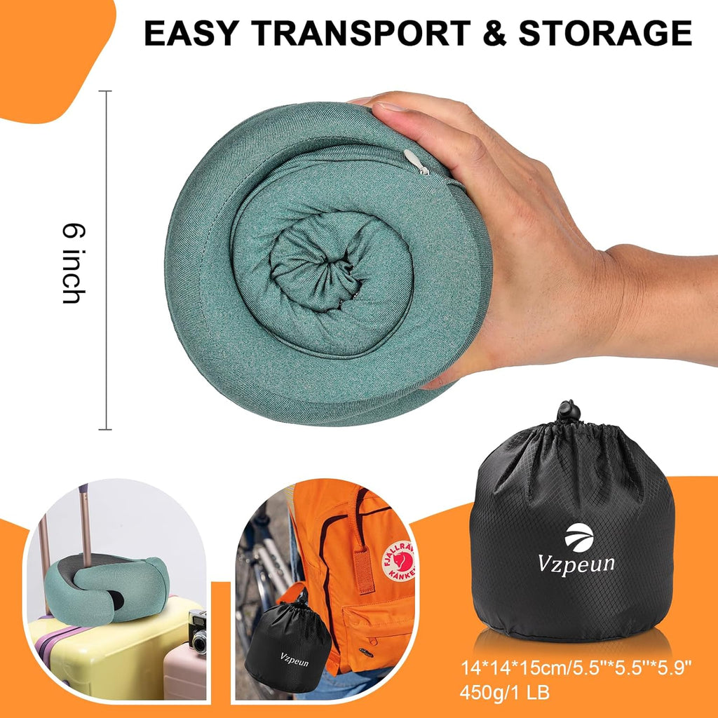 Travel Pillow - Hooded Neck Pillow Airplane Memory Foam Filling for Plane, Office, Cars Sleeping, Road Trip, Long