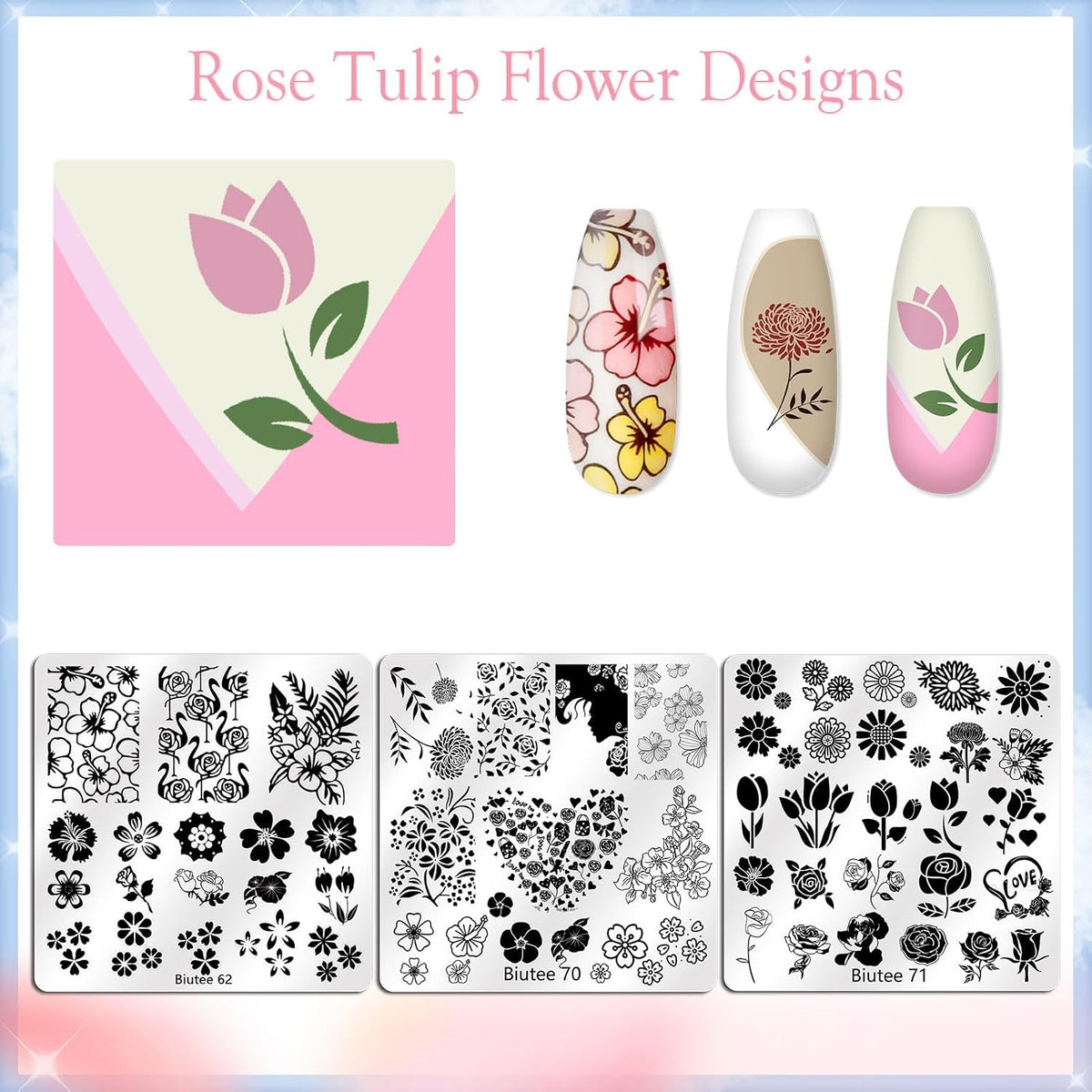 Nail Stamping Plates Set, 15PCS Nail Stamper Kit Lace Nail Stamp