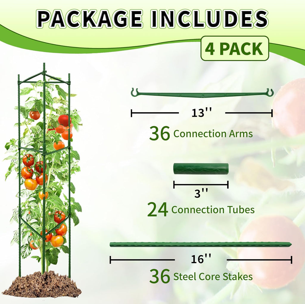 4-Pack 48-Inch Adjustable Tomato Cages, Heavy-Duty Metal Plant Support Trellis for Garden and Pots, DIY Tomato