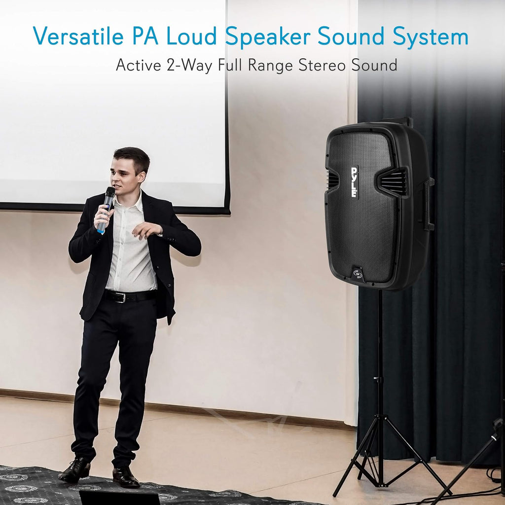 Karaoke Portable 15-inch PA Speaker System - 1600W Active Powered Bluetooth Compatible Speaker, Rechargeable Battery