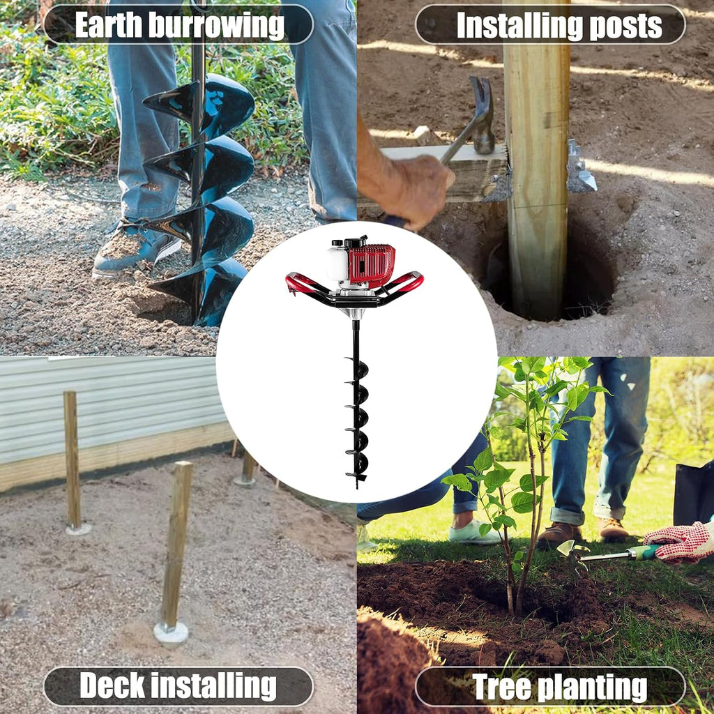 52CC Gas Post Hole Digger with 3 Auger Bits & 3 Extensions | 52CC 2-Stroke, 8000RPM, 3 Bits (4/6/8"), 3 Extensions