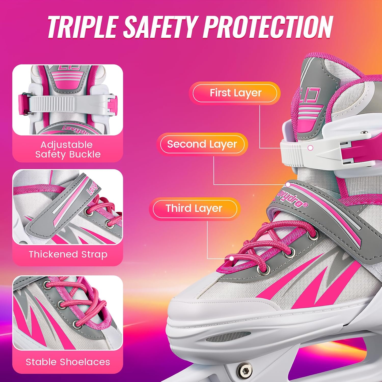 Adjustable Ice Skates for Kids Girls Boys, 4 Size Adjustable Beginner Ice Hockey Skates for Youths Teen, Warm Ice