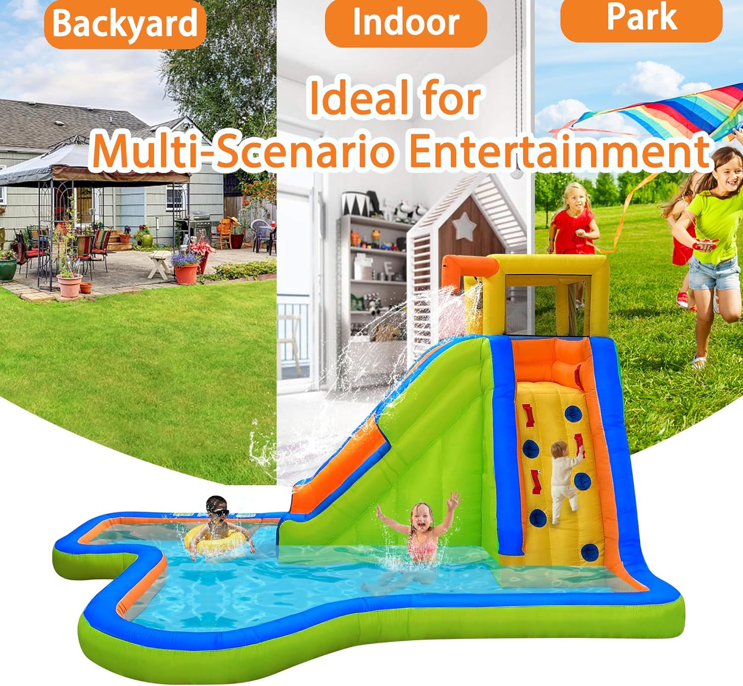 6 in 1 Inflatable Water Slide Bounce House, 15.3x9.5x7.9FT 300LBS Weight Limit, Wet Dry Outdoor Water Park with