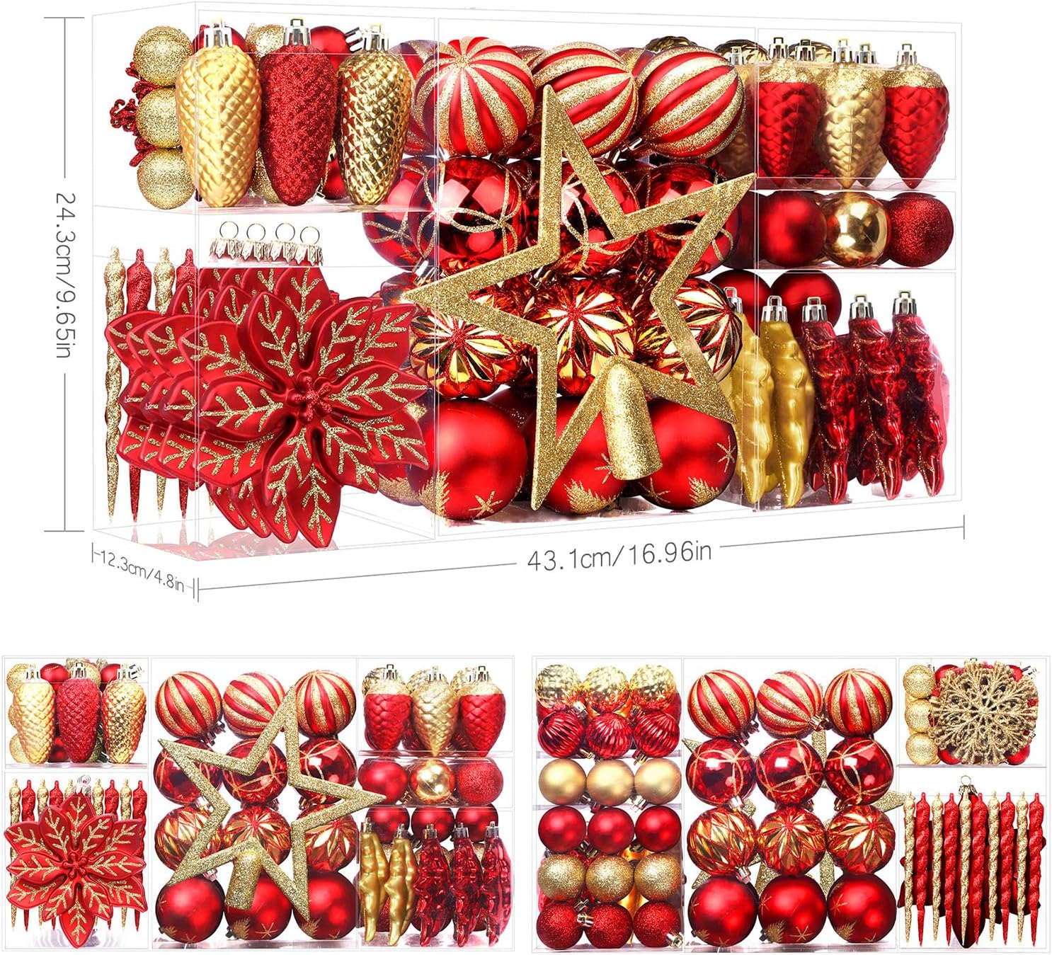 106 PCS Christmas Ball Ornaments for Christmas Tree Decorations | Colorful Shatterproof Plastic Baubles with Hanging