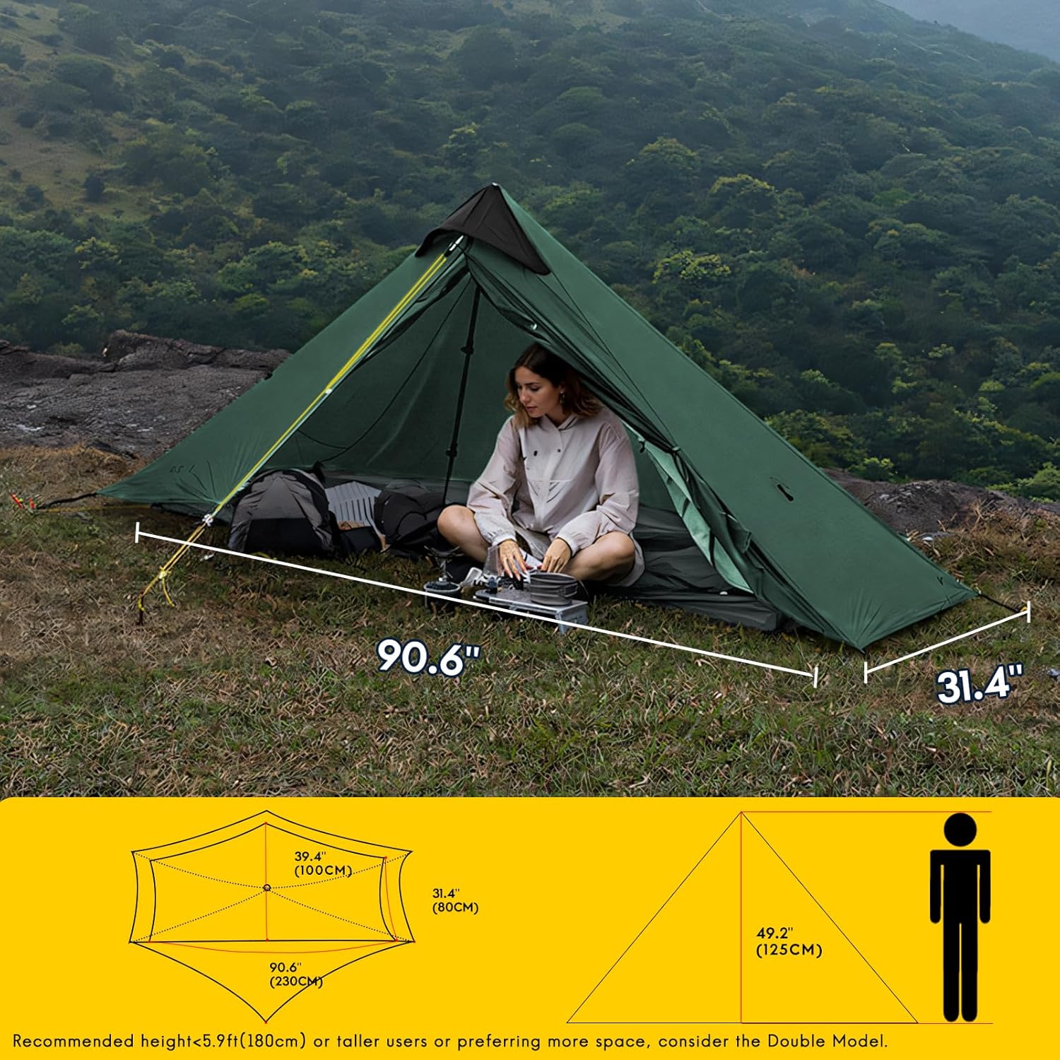 LANSHAN Ultralight Tent 3-Season Backpacking Tent for 1-Person or 2-Person Camping, Trekking, Kayaking, Climbing, Hiking