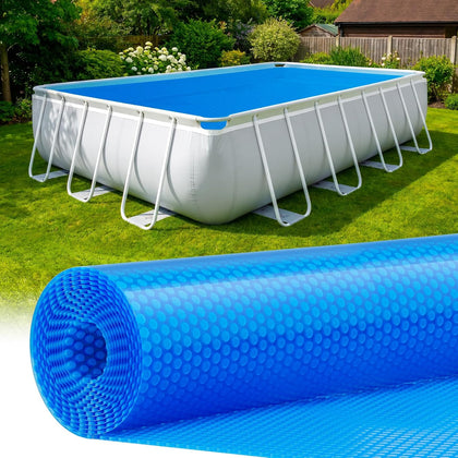 12 x 24 ft Rectangular Solar Pool Cover - Blue Micro Bubble Thermal Blanket for Above Ground & Inground Pools, Thick
