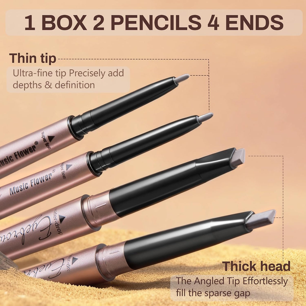 2 Pack Eyebrow Pencil with Dual Ends - Dark Brown #1