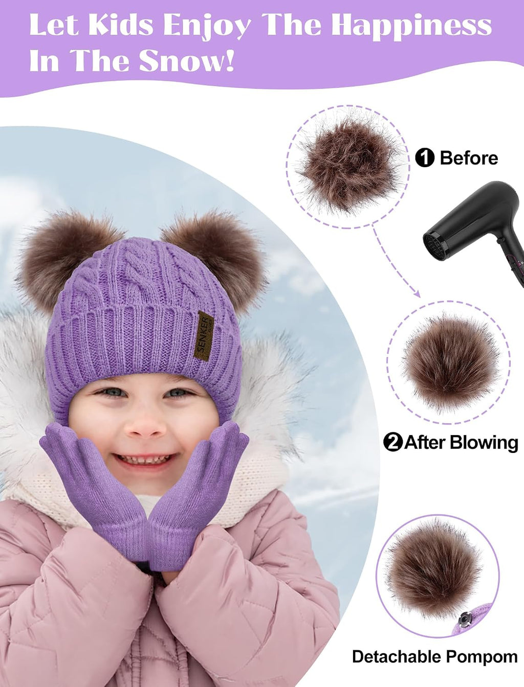 Kids Winter Hat Gloves Scarf Set, Beanie for Girls Boys | Toddler Beanies with Pom, Warm Fleece Lined, Soft Thick