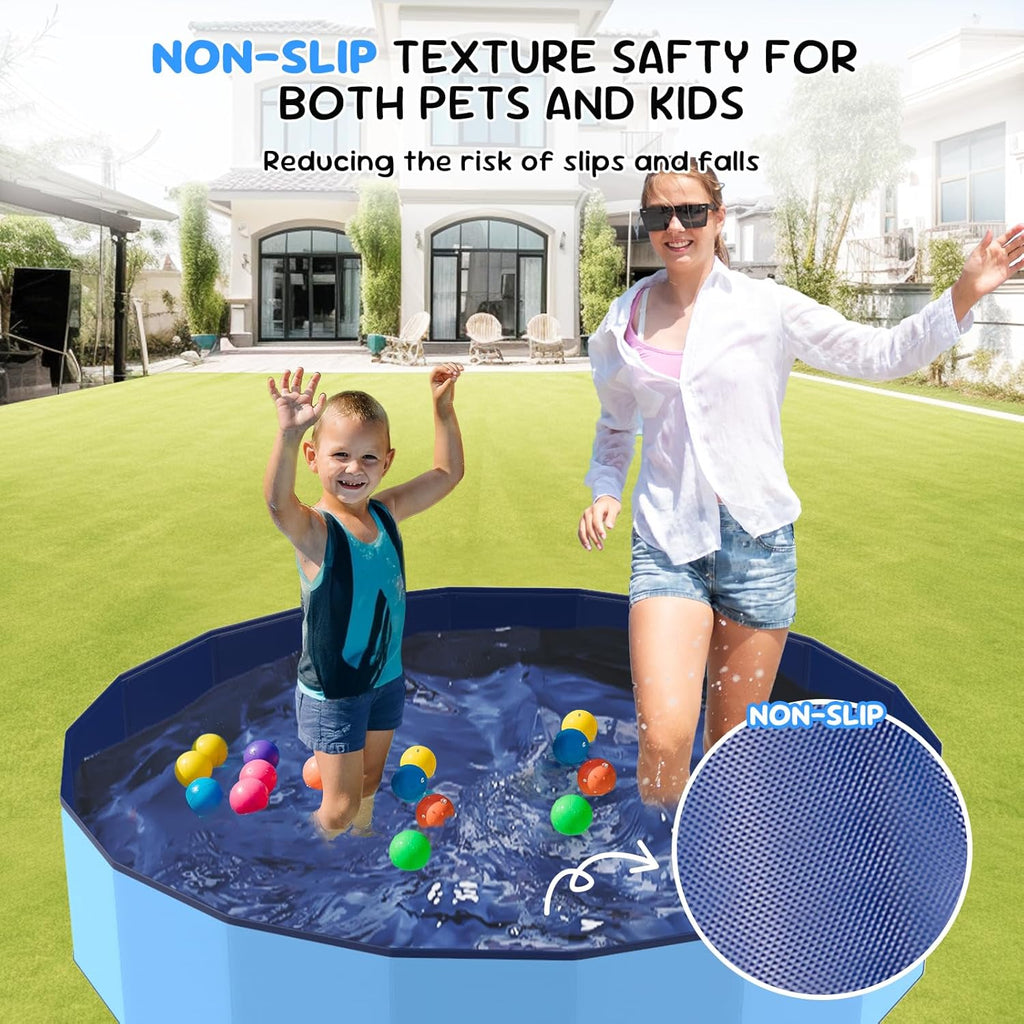 47'' Foldable Dog Pet Bath Pool, Heavy Duty Non-Slip Kiddie Pool, Plastic Pet Wading Pool for Puppy Small Medium