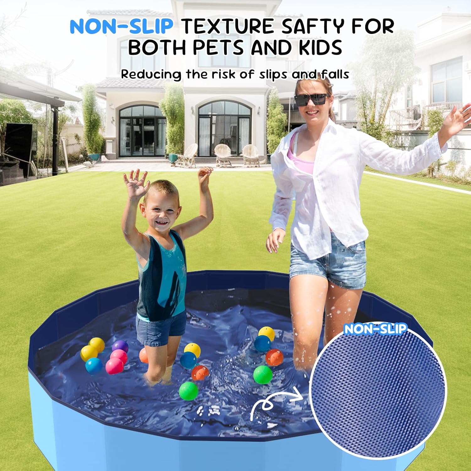 47'' Foldable Dog Pet Bath Pool, Heavy Duty Non-Slip Kiddie Pool, Plastic Pet Wading Pool for Puppy Small Medium