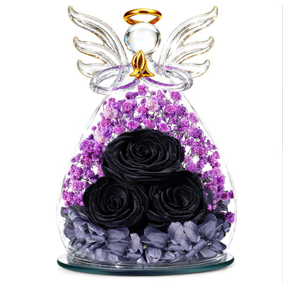 Birthday Gifts for Mom Women, Forever Flowers for Delivery Fresh Preserved Rose in Glass Angel Figurine, Anniversary