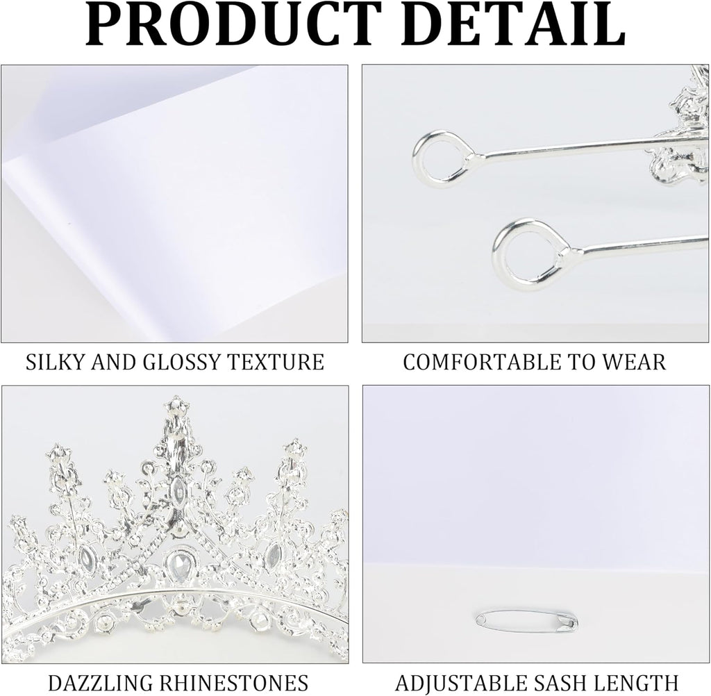 Custom Sash with Crown White Blank Satin Sash For Women Girls Birthday Prom Pageant Bride to Be Make Your Own
