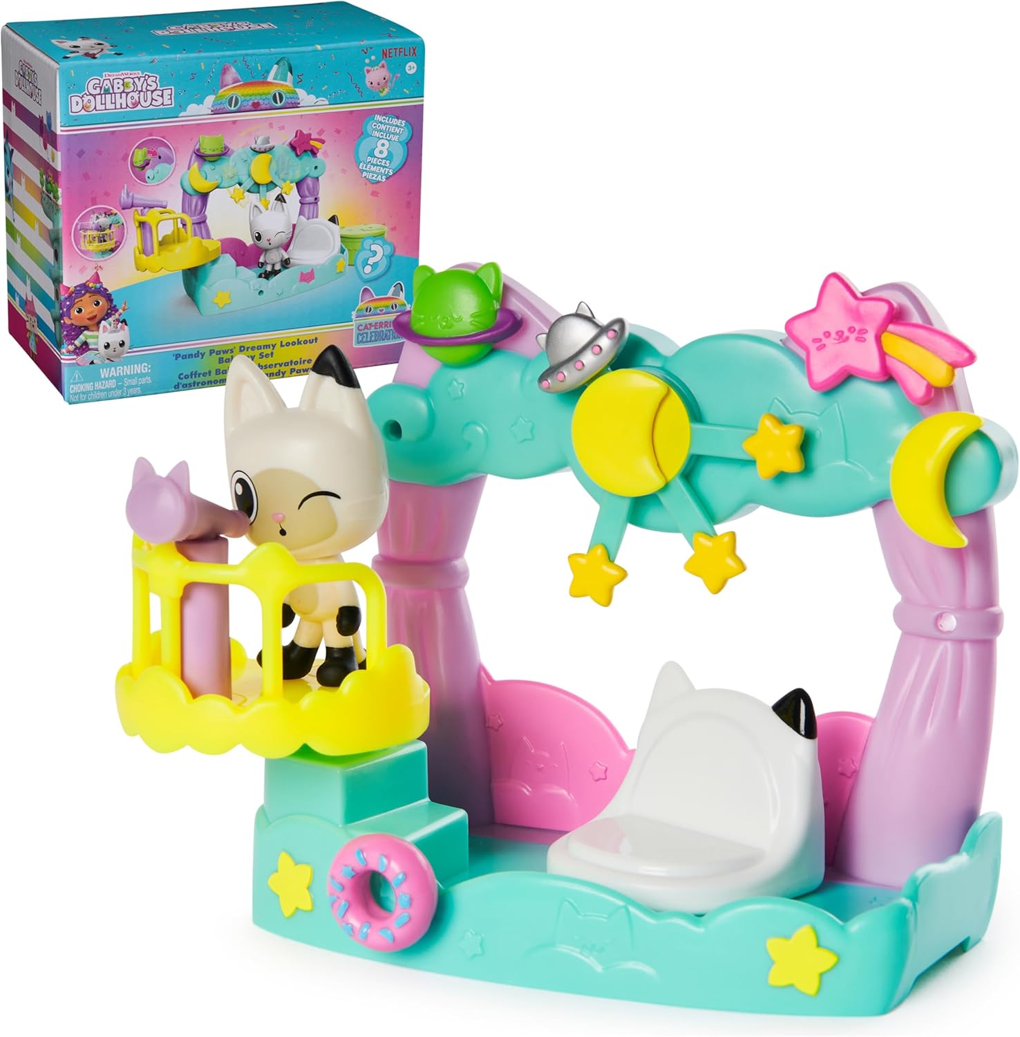 Gabby’s Dollhouse, Pandy Paws Dreamy Balcony Playset, 8-Pieces with Toy Figures, Doll House Accessories & Sensory