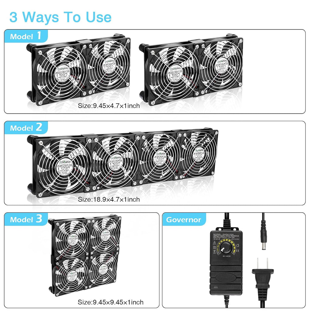 4X 120mm Server Rack Fan with Speed Control 110V 240V Ball Bearing