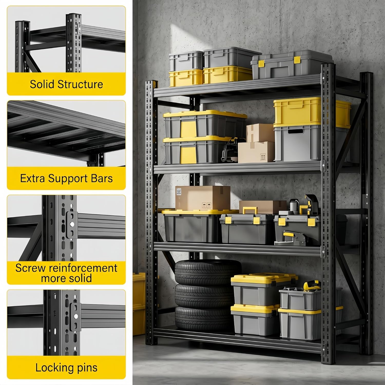 Heavy Duty Garage Shelving, 46" W x 20" D x 71" H, 3500 LBS Capacity, 4-Tier Adjustable Metal Storage Shelves