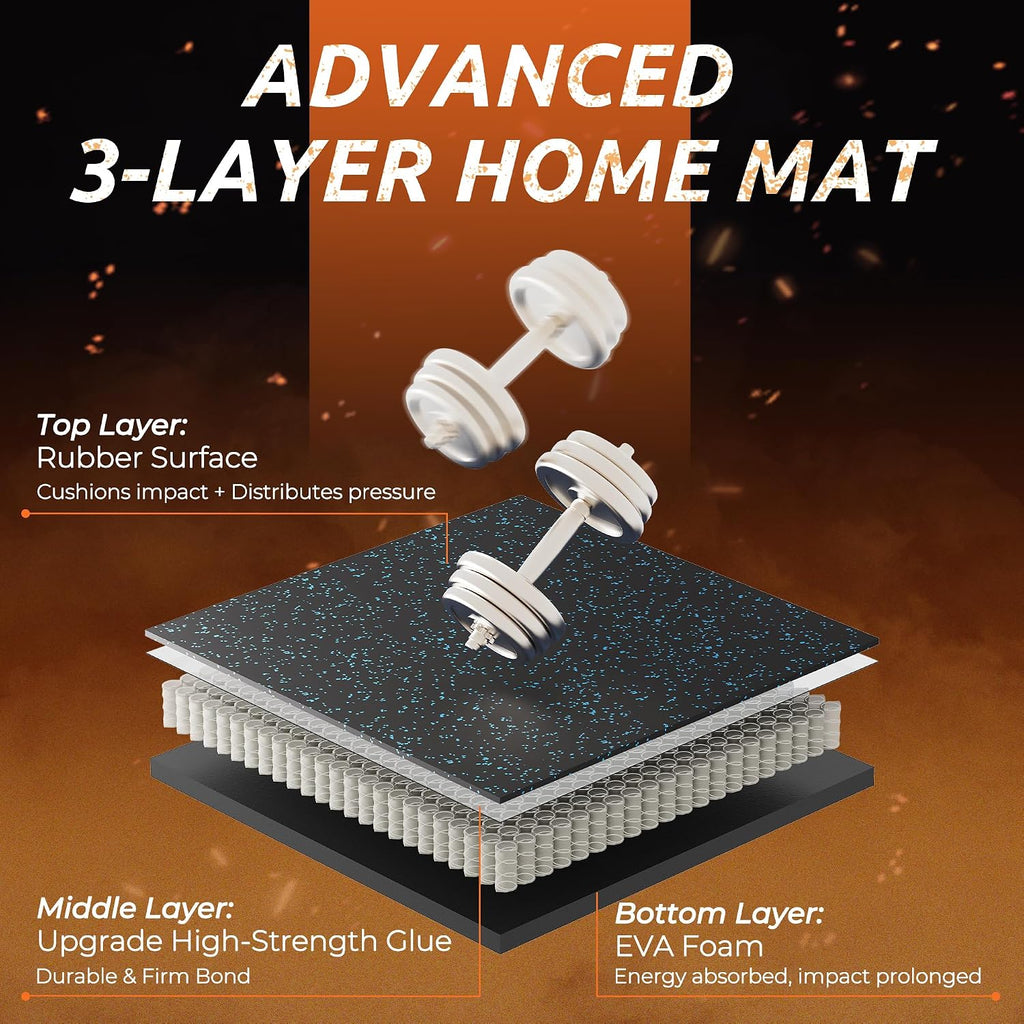 0.6" Thicker Rubber Top 48 Sq Ft Gym Flooring for Home Gym