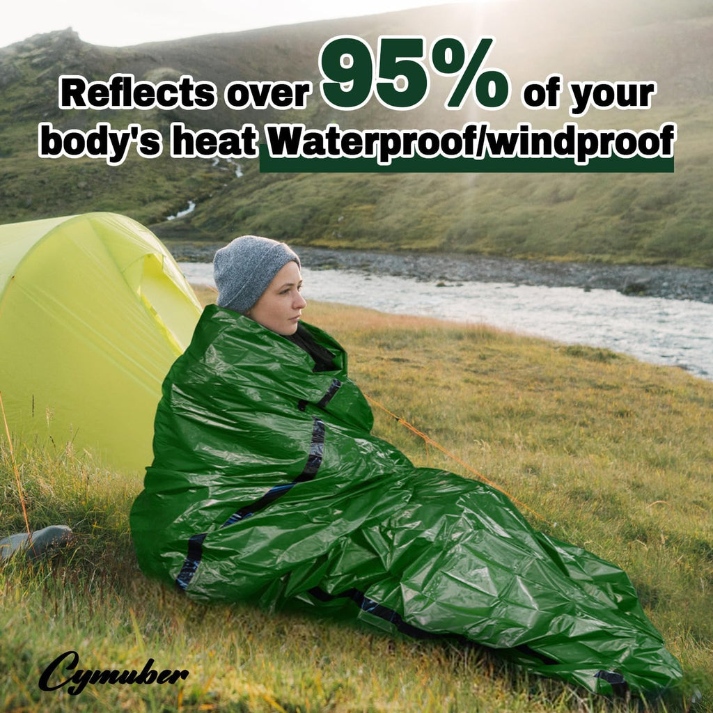 Emergency Sleeping Bag Survival Bag, Cymuber Portable Waterproof Thermal Bivy Sacks Tac Bivvy Bags,Camping Mylar