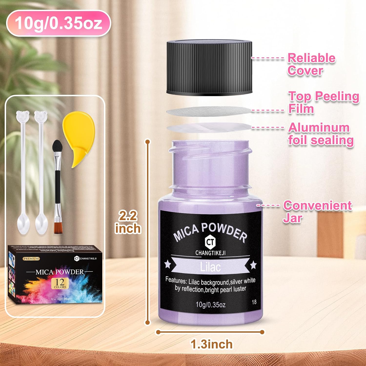 Mica Powder 12 Colors Pearlescent Pigment - for Resin Epoxy, Soap Making, Nail Polish, Lip Gloss, Eye Shadow, Bath