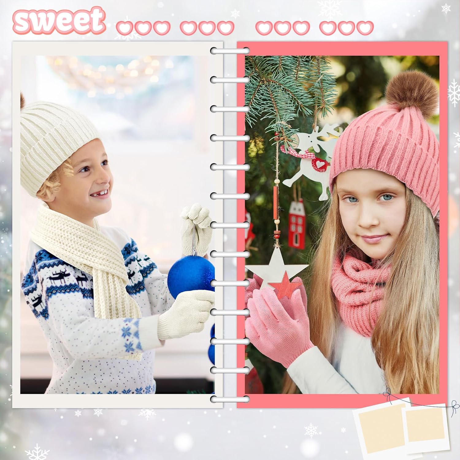 4 Sets Kids Winter Hat Gloves Scarf Set Girls Boys Knit Hat Long Scarf Snow Gloves Outdoor for Toddler