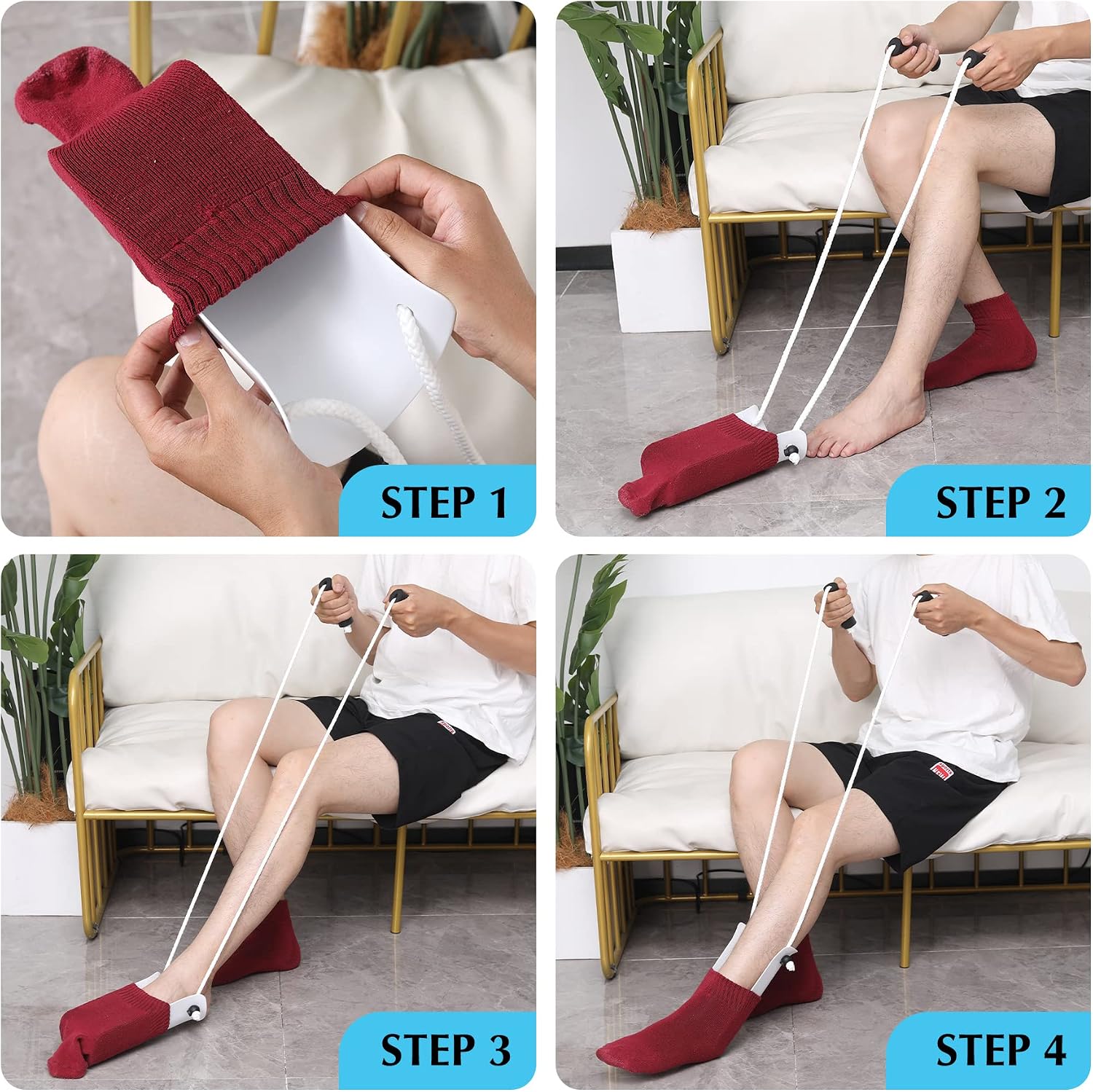 Sock Aid - Wide 3.93" Sock Aid with Foam Handles, Sock Aide Device for Seniors, Sock Helper Easy On Easy Off for