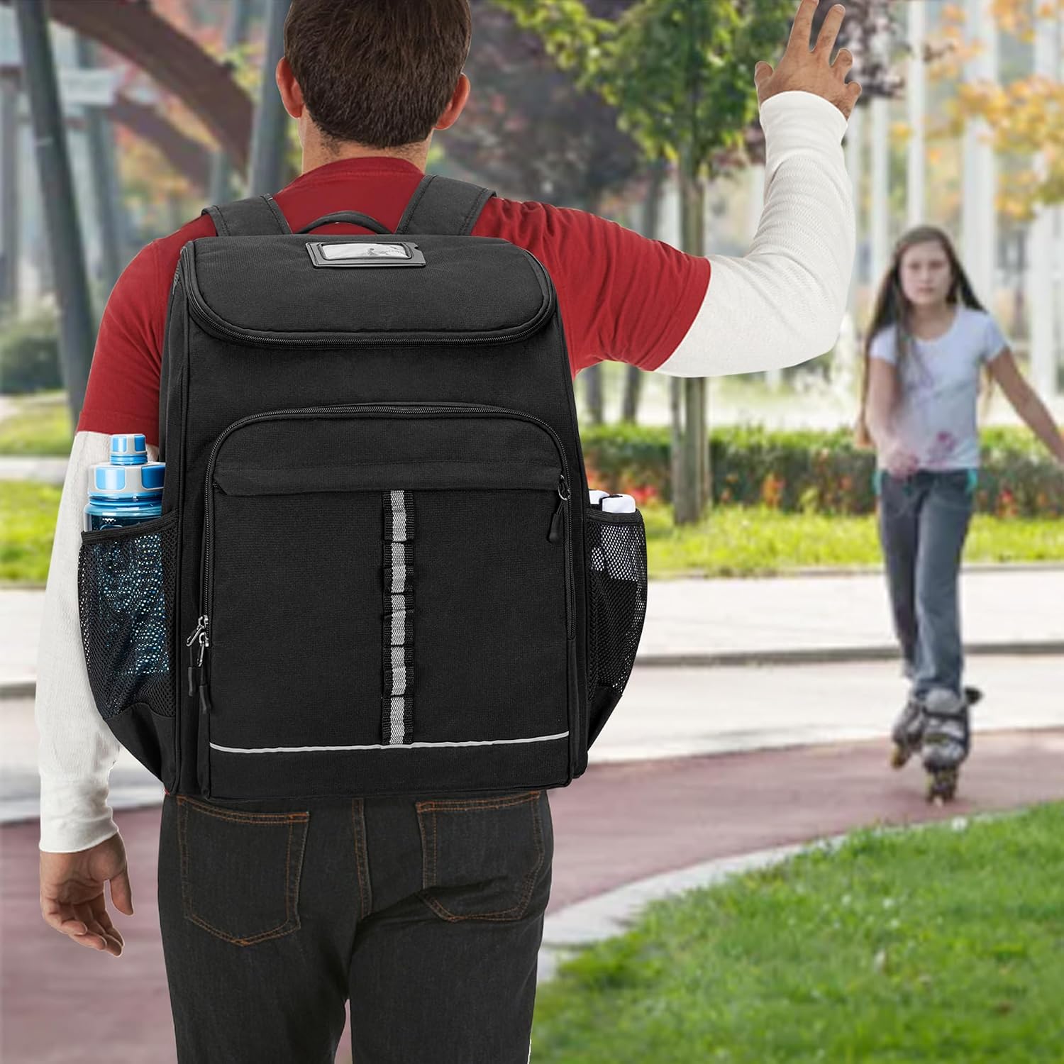 Roller Skate Bag Fits Shoes Up to US Mens 13, Inline Skate Backpack | Ice Skate Backpack with Top Helmet Pocket, Quad