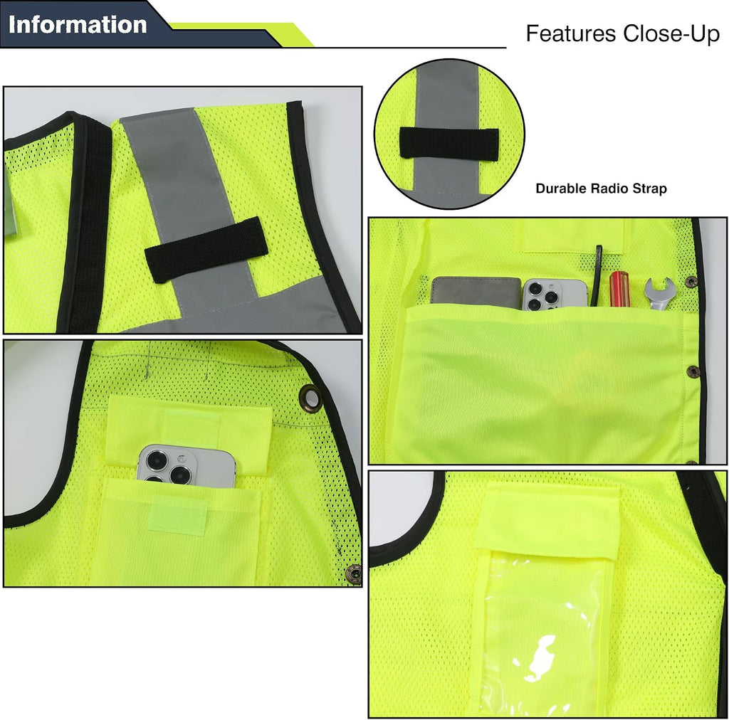 Safety Vest, High Visibility Reflective Vest for Outdoor Work | ANSI Class 2,breathable mesh,reflective strips,multi
