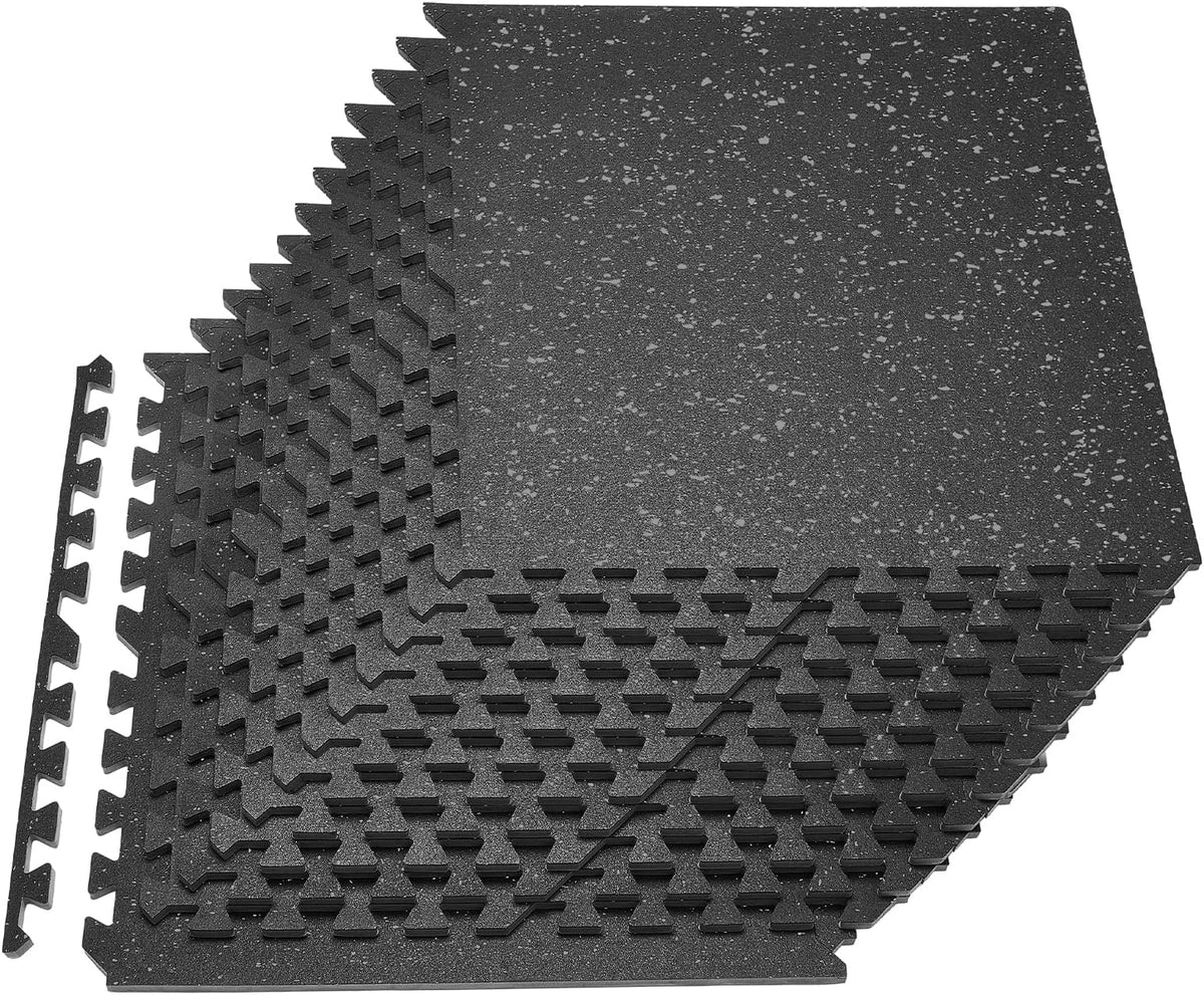 0.56Inch 96sq.ft 24 Tiles Gym Flooring for Home Gym, Rubber Top with High Density EVA Foam, 24 x 24In Gym Floor