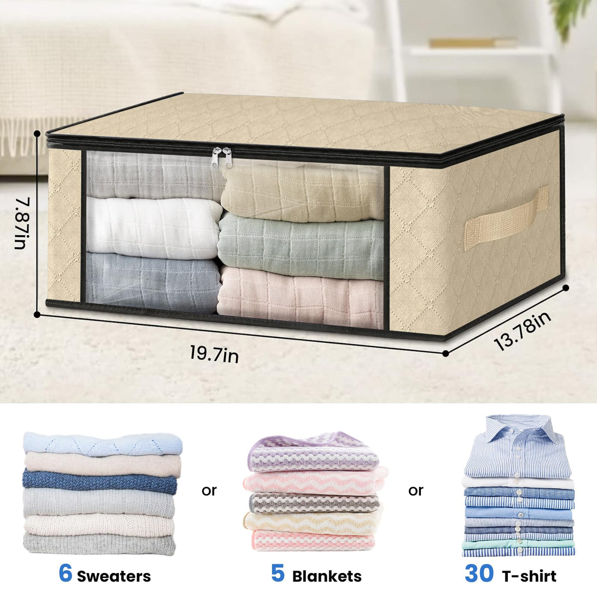 10-Pack Clothes Organizer Storage Bags, 35L Storage Bins, Beige