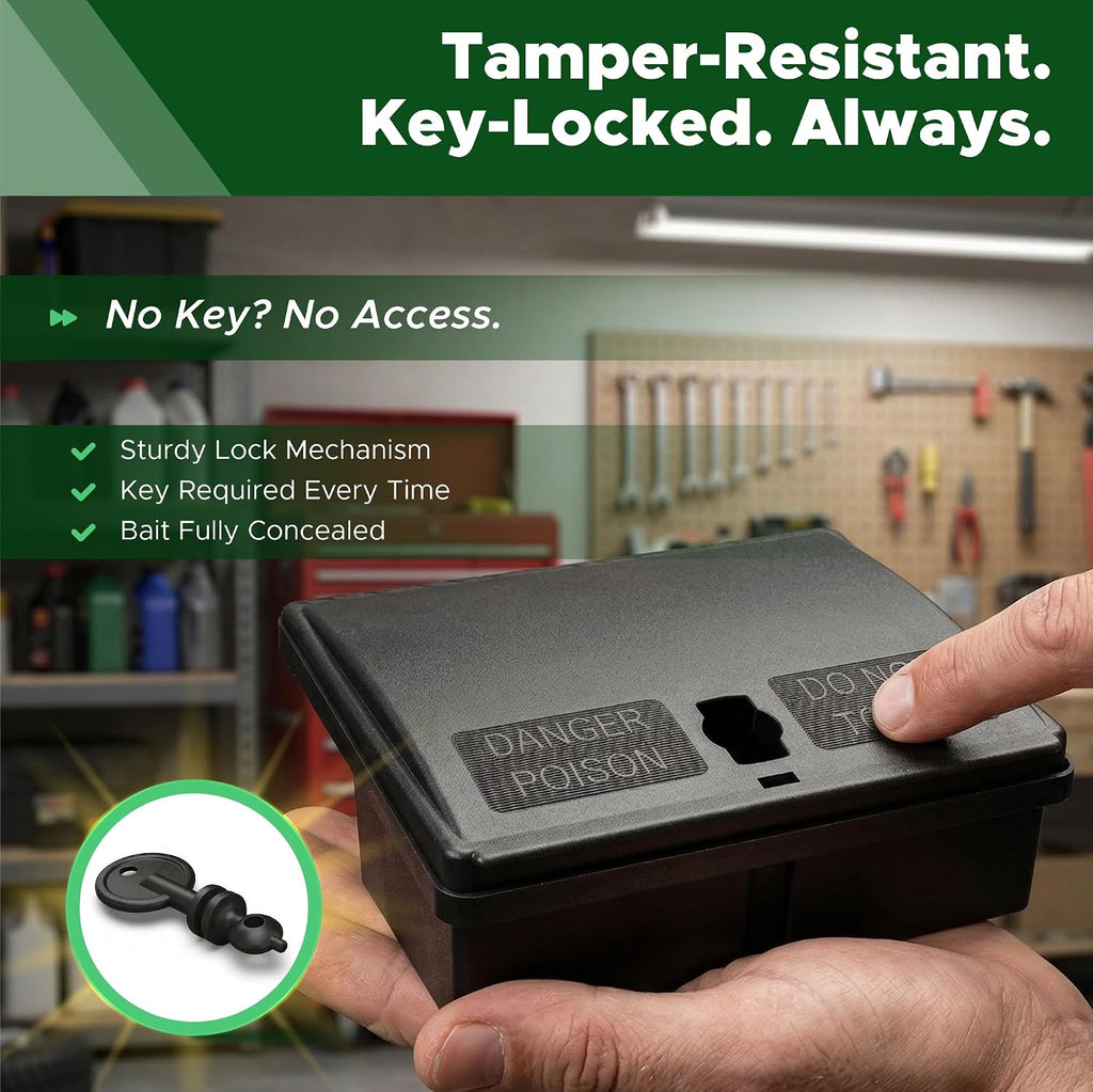 Mouse Bait Station | 4-Pack Indoor & Outdoor Mouse Bait Stations | Bait (Not Included) is Secured by Lock & Key | Pet