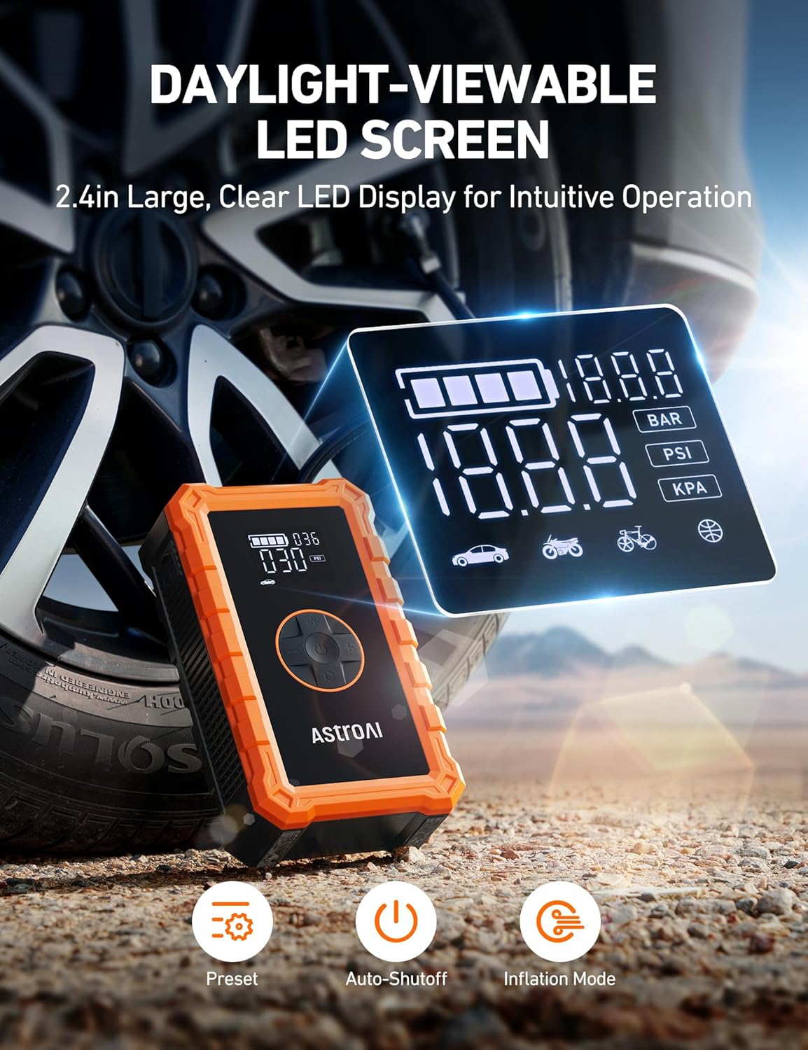 S8 Air Jump Starter with Air Compressor, 3000A Peak Car Battery Jump Starter Portable (9.0 Gas/6.5L Diesel) with
