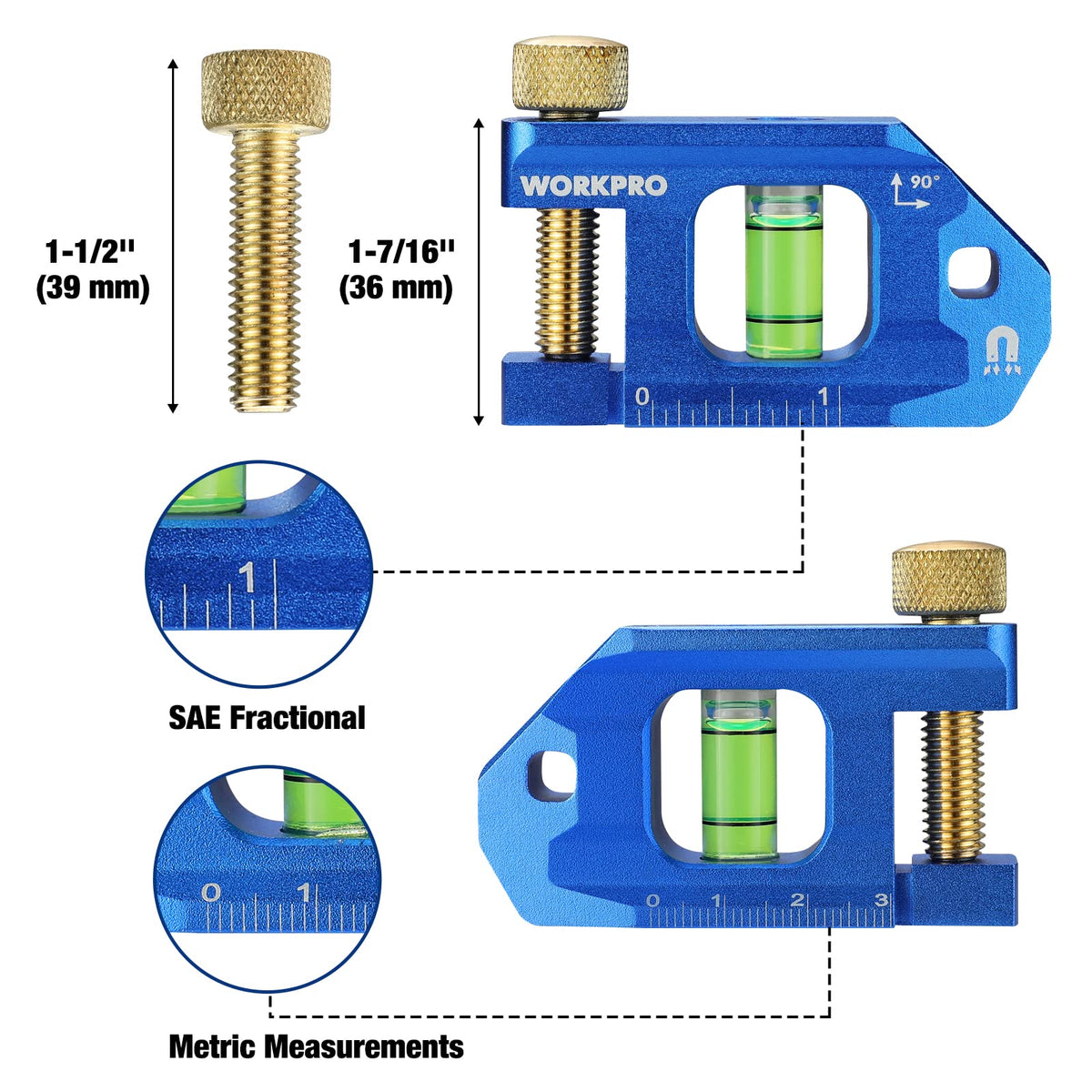 WORKPRO 2.5 Inch Small Magnetic Torpedo Level, Conduit Bending Level