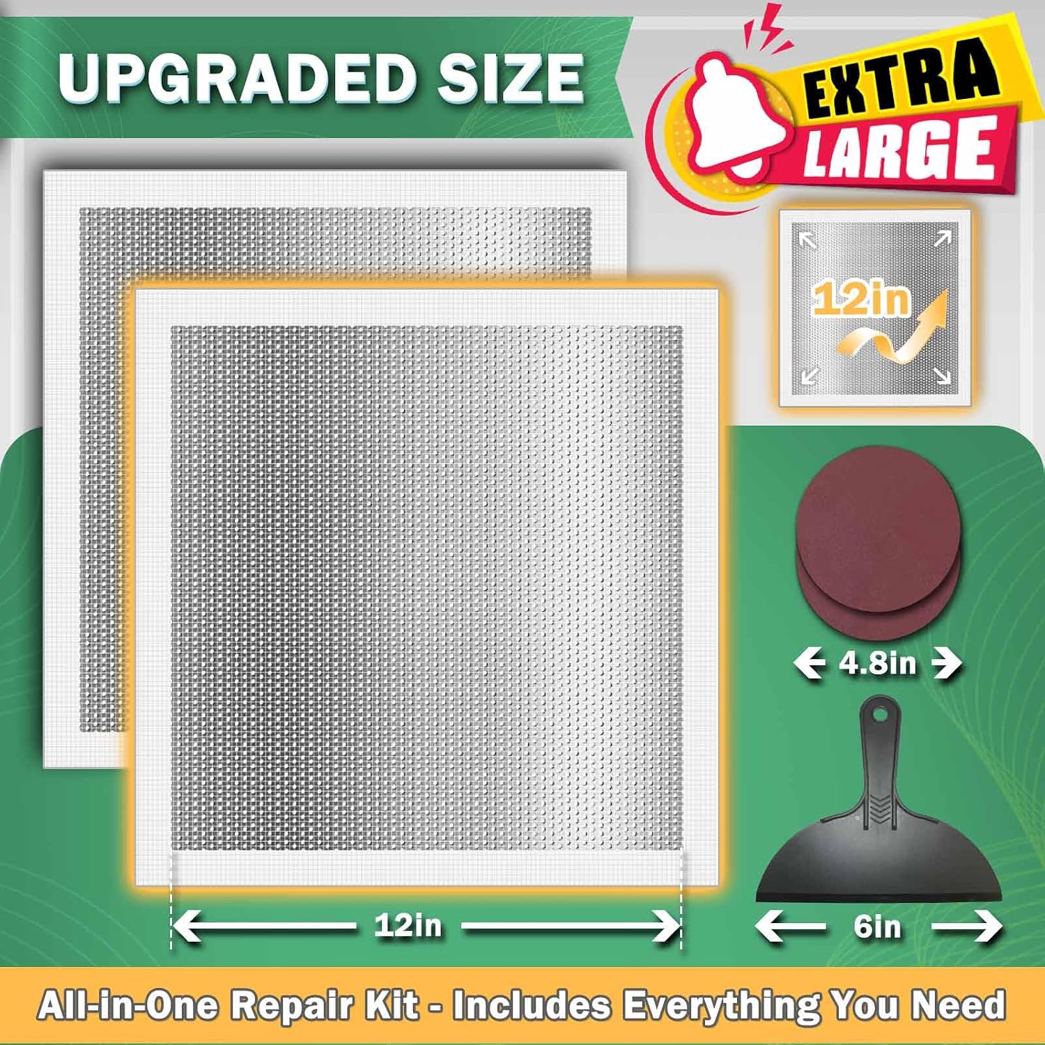 12 X 12 Inch Drywall Repair Kit - Heavy Duty Self-Adhesive Mesh Drywall Patch Kit for Large Holes, Quick & Easy Wall