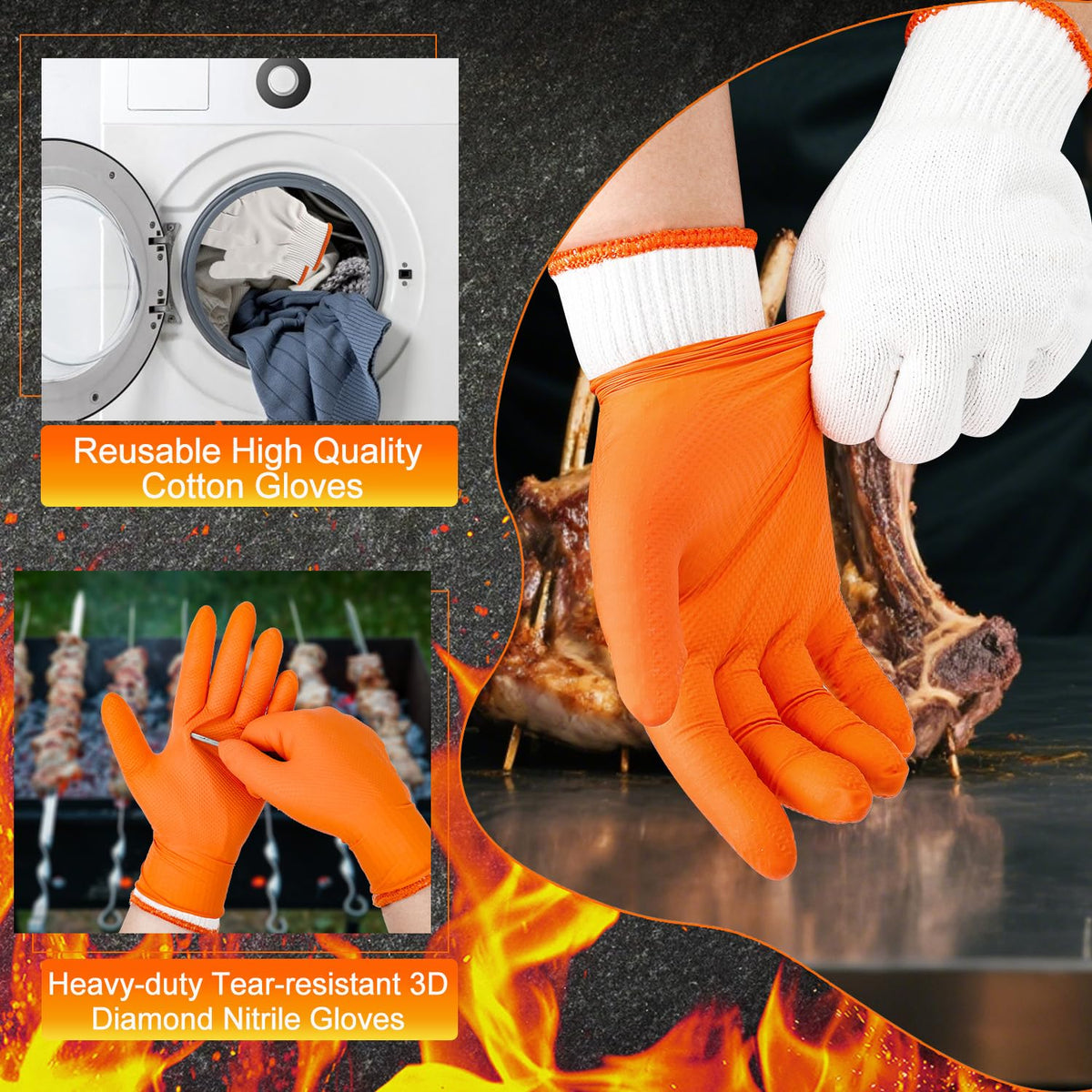 BBQ Gloves Disposable, 10Mil Heavy Duty Nitrile Gloves for Cooking Grilling