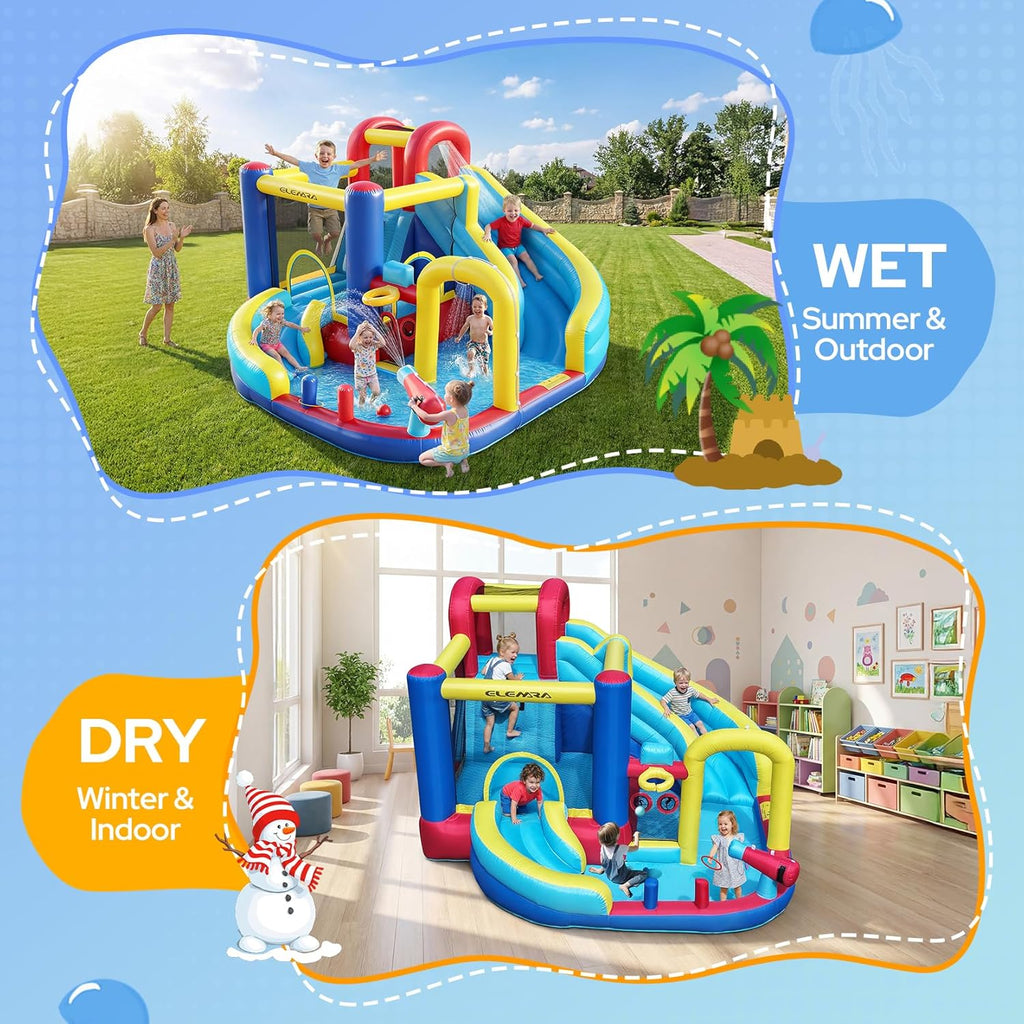 10 in 1 Inflatable Water Slide Bounce House, Inflatable Bounce House with Blower, Dual Slides & Climbing Walls &