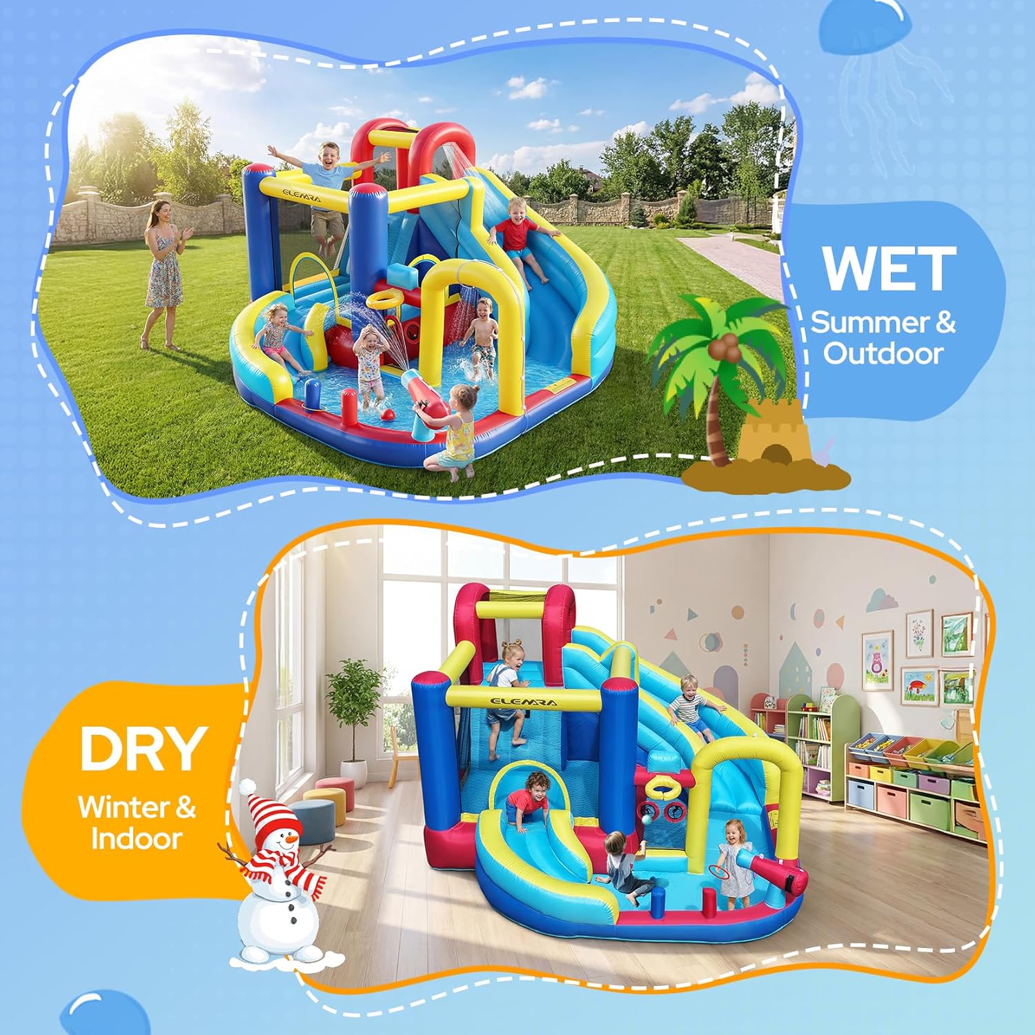 10 in 1 Inflatable Water Slide Bounce House, Inflatable Bounce House with Blower, Dual Slides & Climbing Walls &