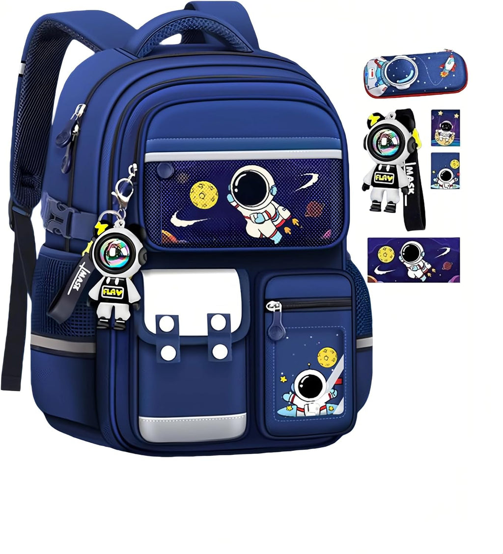 Kids Backpack for Kids, Lightweight Waterproof Blue Backpack for School, Astronaut-themed Kindergarten Elementary