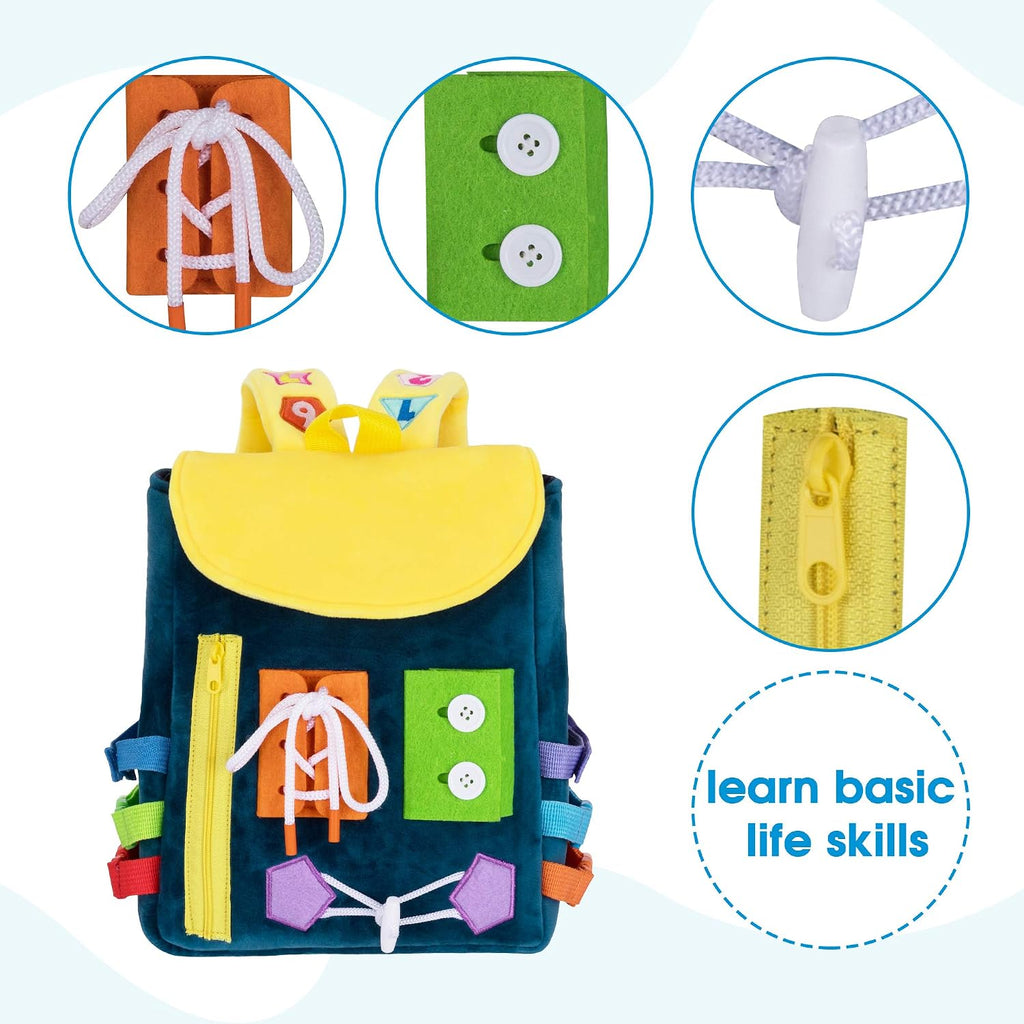 Busy Board - Toddler Backpack with Buckles and Learning Activity Toys - Develop Fine Motor Skills and Basic Life