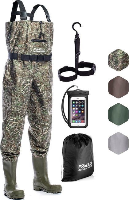 Chest Waders – Waterproof 2-ply Nylon/PVC Camo Hunting Fishing Waders for Men and Women with Boots