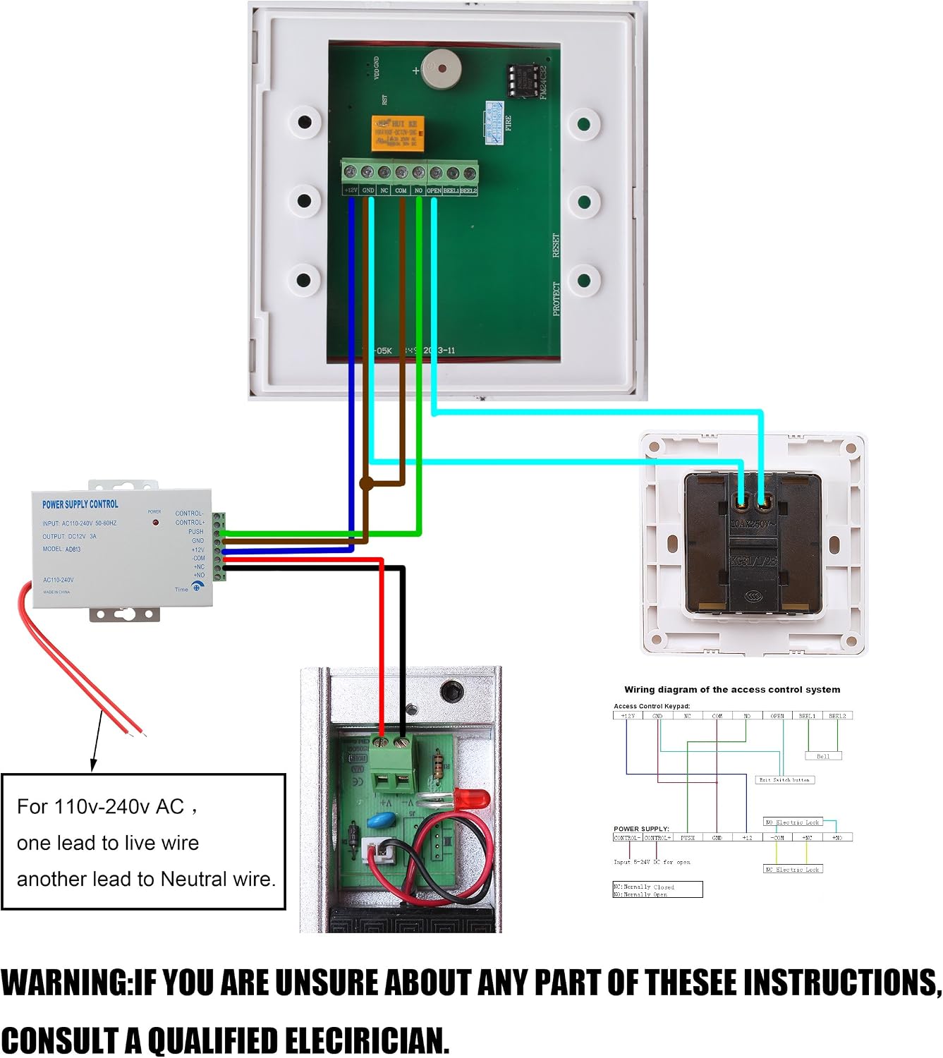 RFID Door Access Control System Kit 280kg Electric Magnetic Lock | 620LB Holding Force, 110-240V AC to 12VDC 3A 36W
