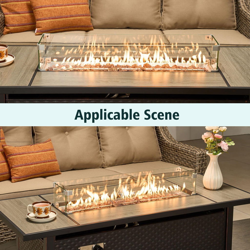 31x7x5.5 Fire Pit Glass Flame Wind Guard,Thick Tempered Glass Rectanglar FirePit Flame Shield with Aluminium