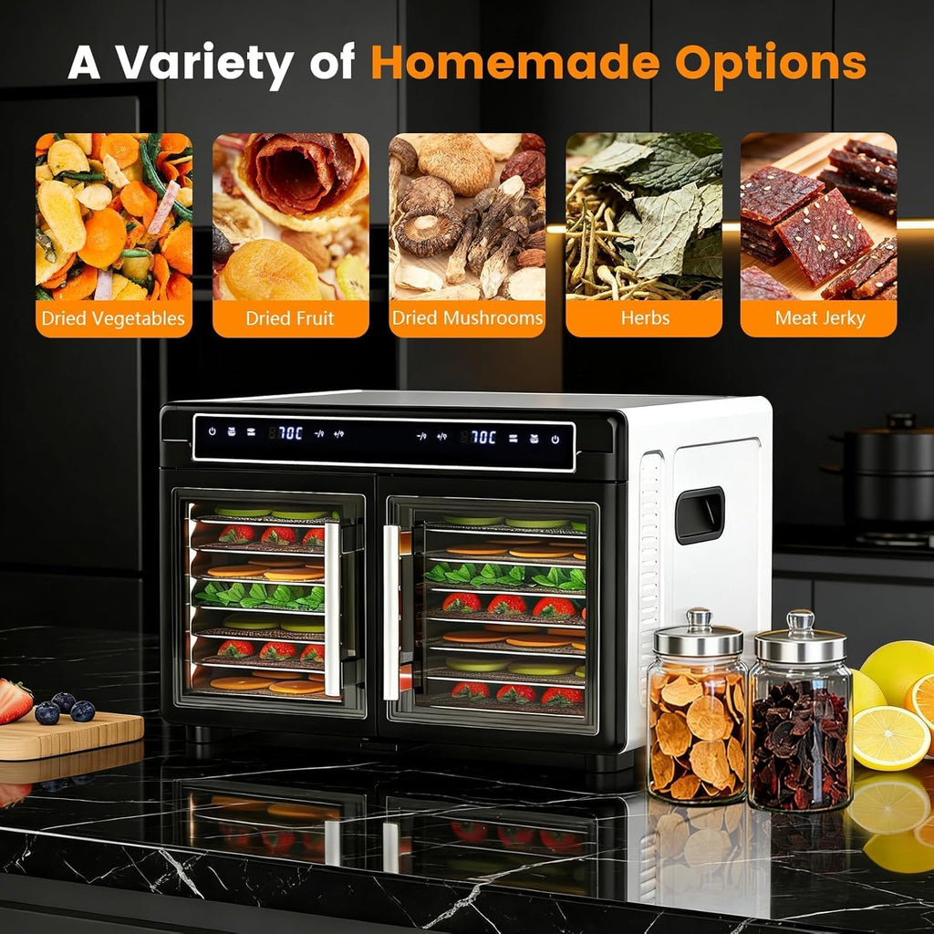 Food Dehydrator, 16 Stainless Steel Trays with 10 ft² Drying Space, 1200W, 176°F Dehydrated Dryer for Jerky & Time