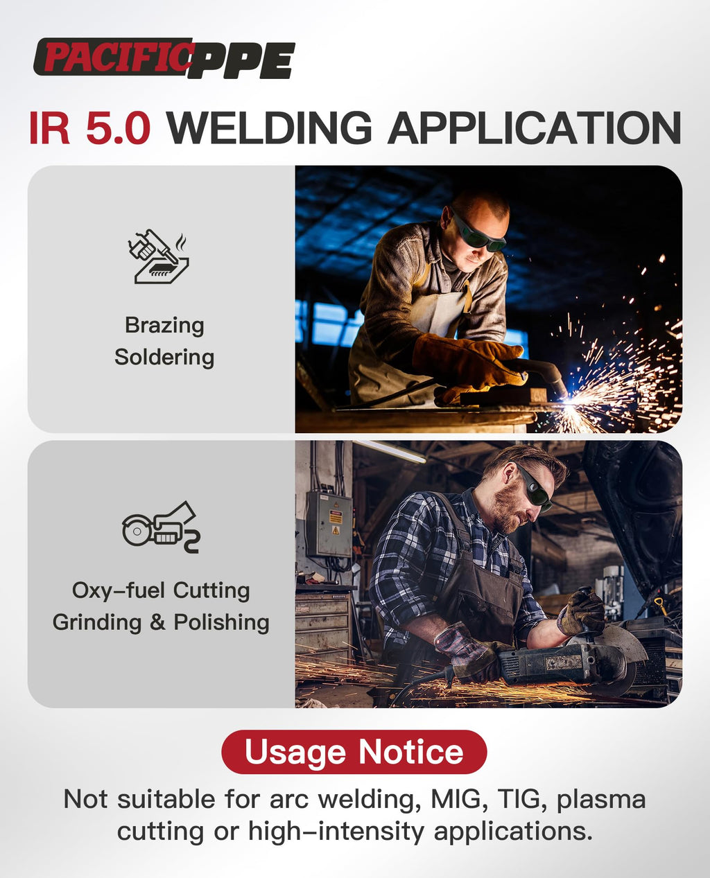 IR 5.0 Welding Glasses, Wrap Around Welding Goggles, Black