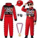 Kids Race Car Driver Costume Set Boys Girls Racer Jumpsuit Halloween Racer Cosplay Dress Up