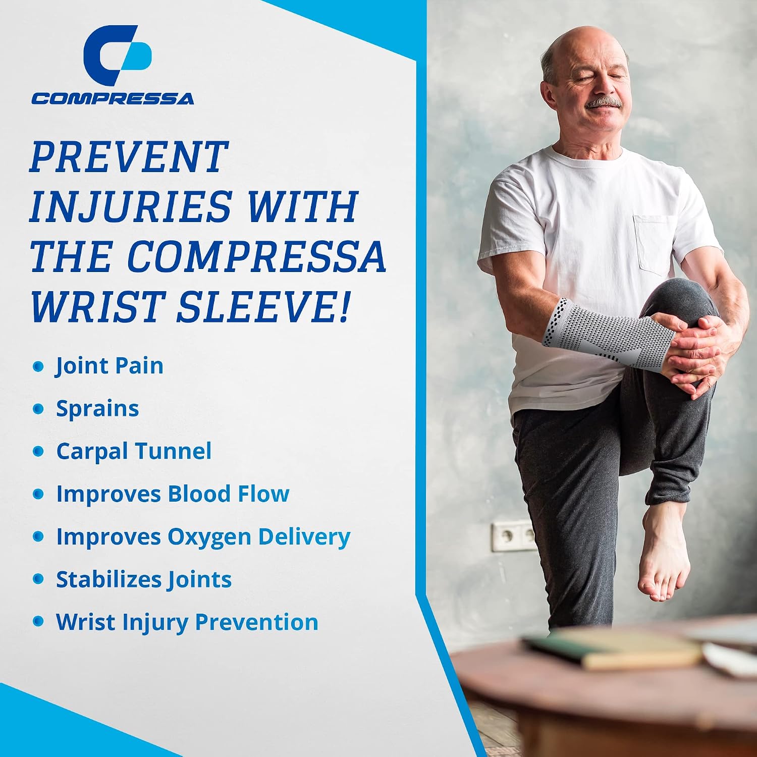 Compressa Wrist Compression Sleeve for Women & Men - Non-Slip Support for Joint Pain, Muscle Recovery, Arthritis, and