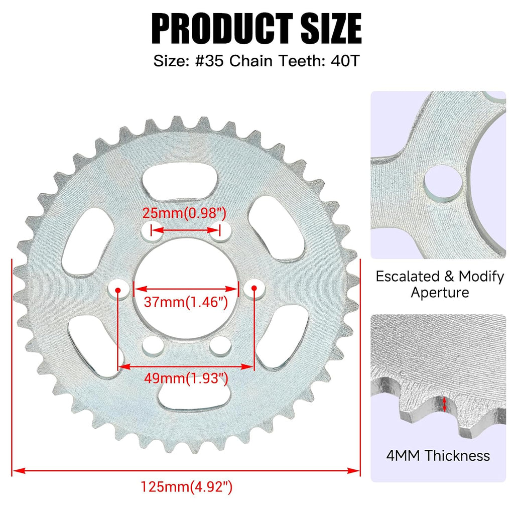 Upgraded 40 Tooth Rear Sprocket 35 Chain 37mm Bore for CT100U DB30