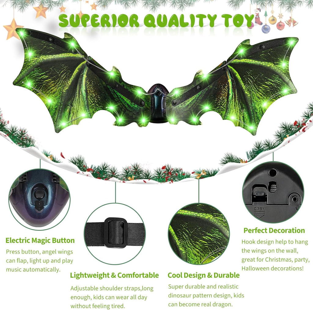 Electric Dragon Wings, Kids Dinosaur Costume Wings with LED Light & Music, Halloween Dino Dress-Up Costumes for Boys