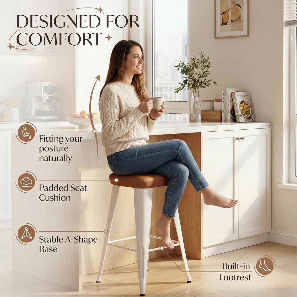 Backless Bar Stools Set of 4, 24" Brown PU Leather Barstools